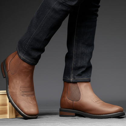 Chelsea boots for men with square toe and western stitching