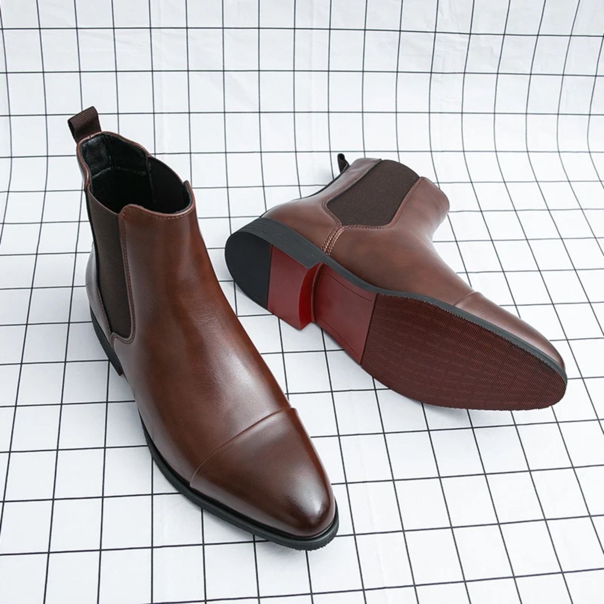Chelsea boots for men with cap toe and pull tab, slip on ankle boots