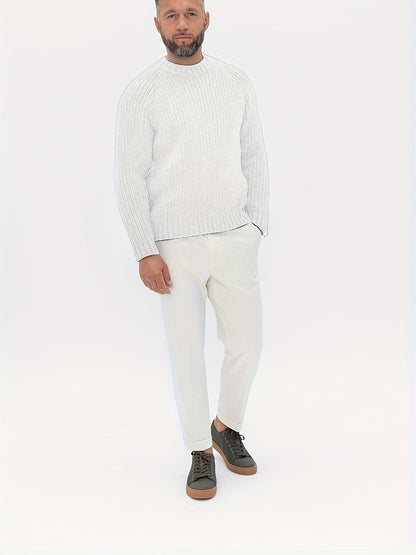Crew neck sweater for men, ribbed knit pullover with raglan sleeves