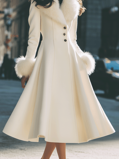 Coat for women with faux fur collar and cuffs, fit and flare