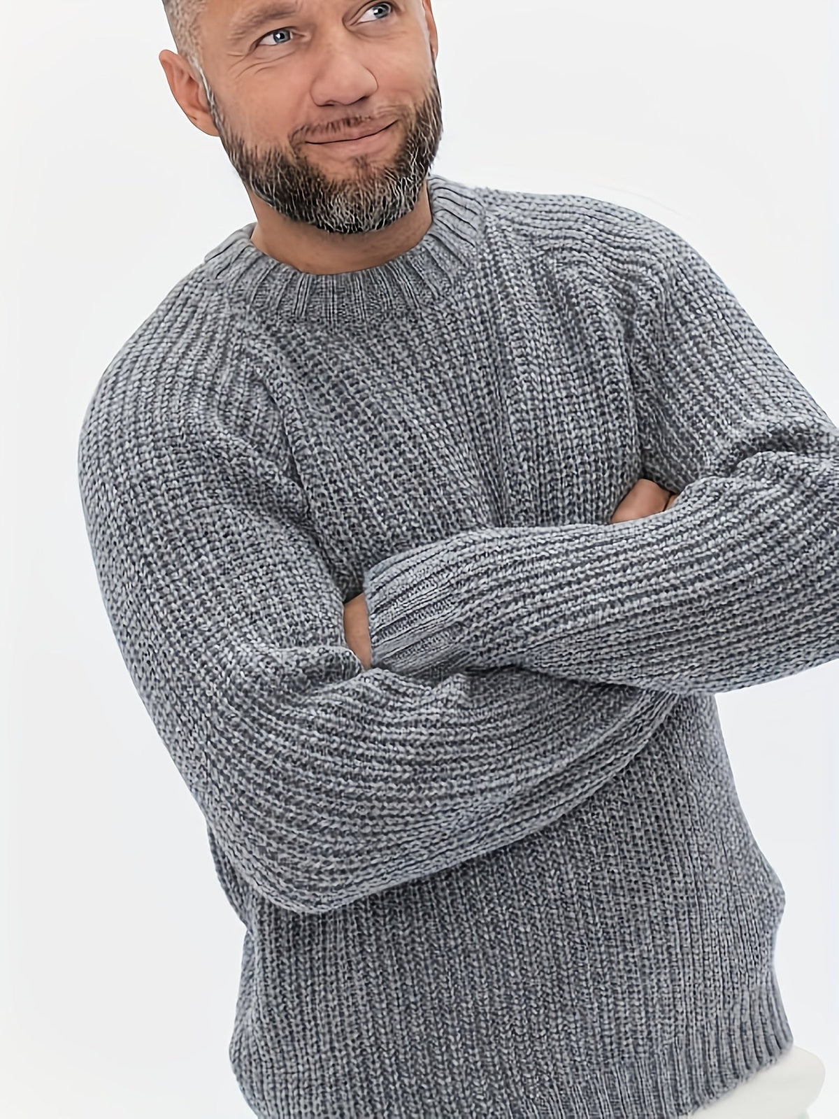 Crew neck sweater for men, ribbed knit pullover with raglan sleeves