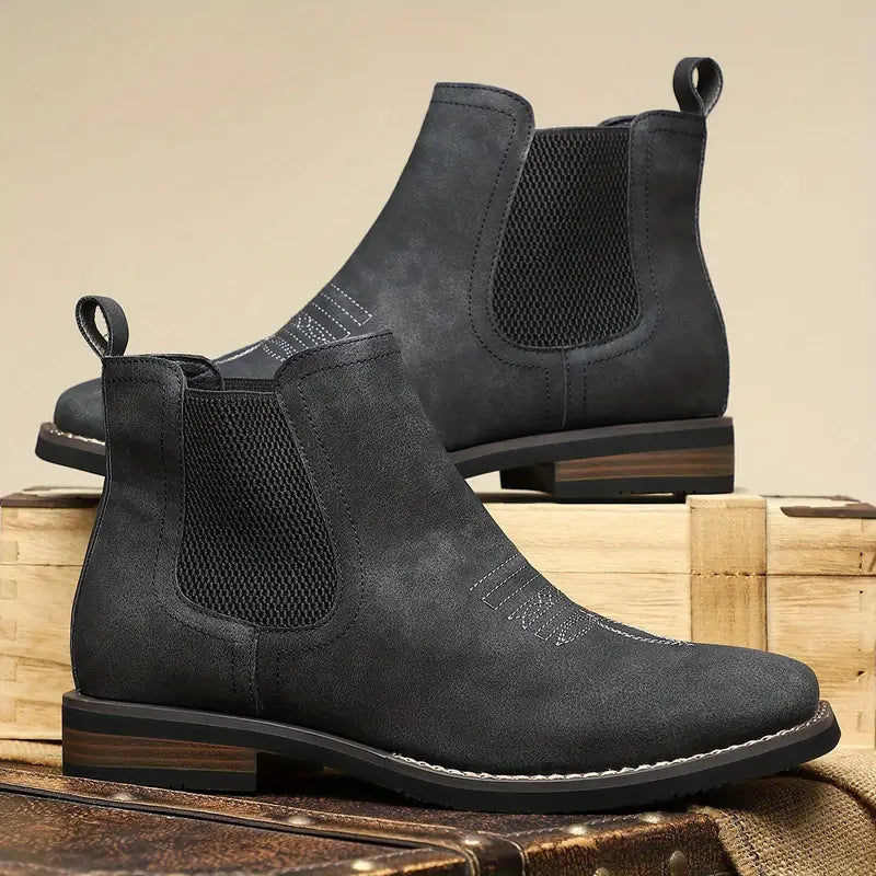 Chelsea boots for men with square toe and western stitching