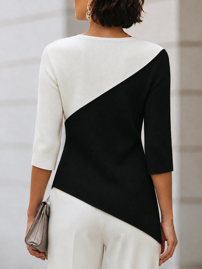 Women's sweaters with 3/4 sleeves, crew neck and asymmetric hem