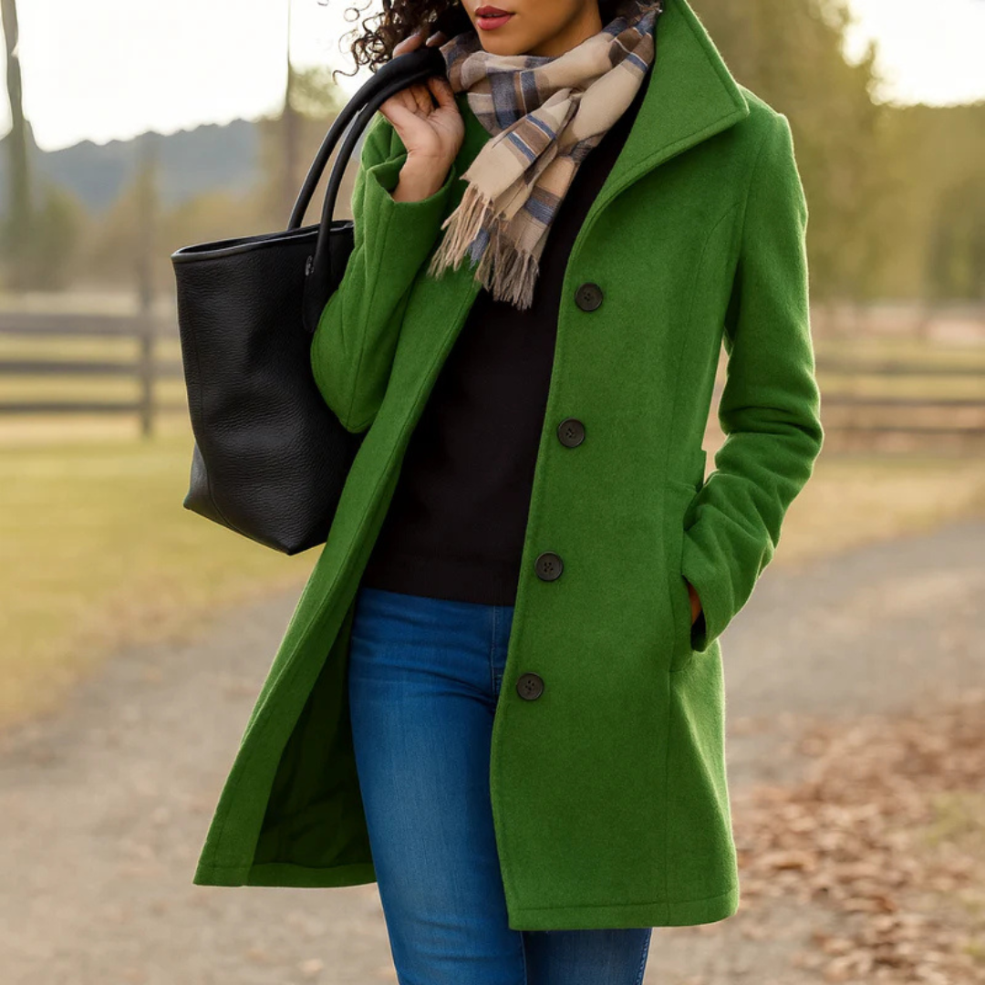 Single breasted coat for women with collar and button front