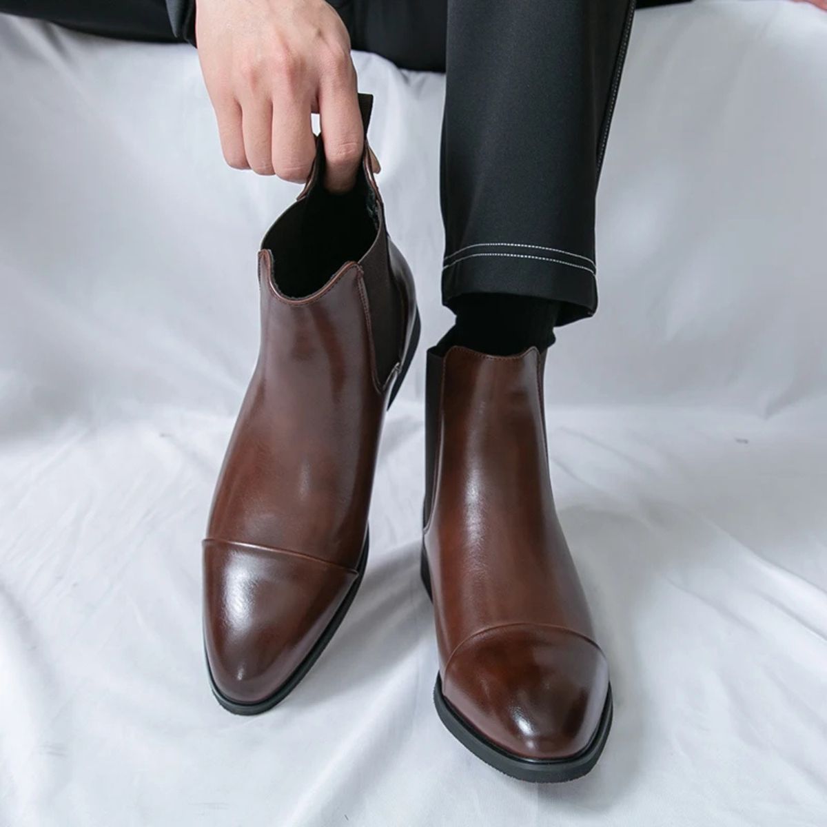 Chelsea boots for men with cap toe and pull tab, slip on ankle boots