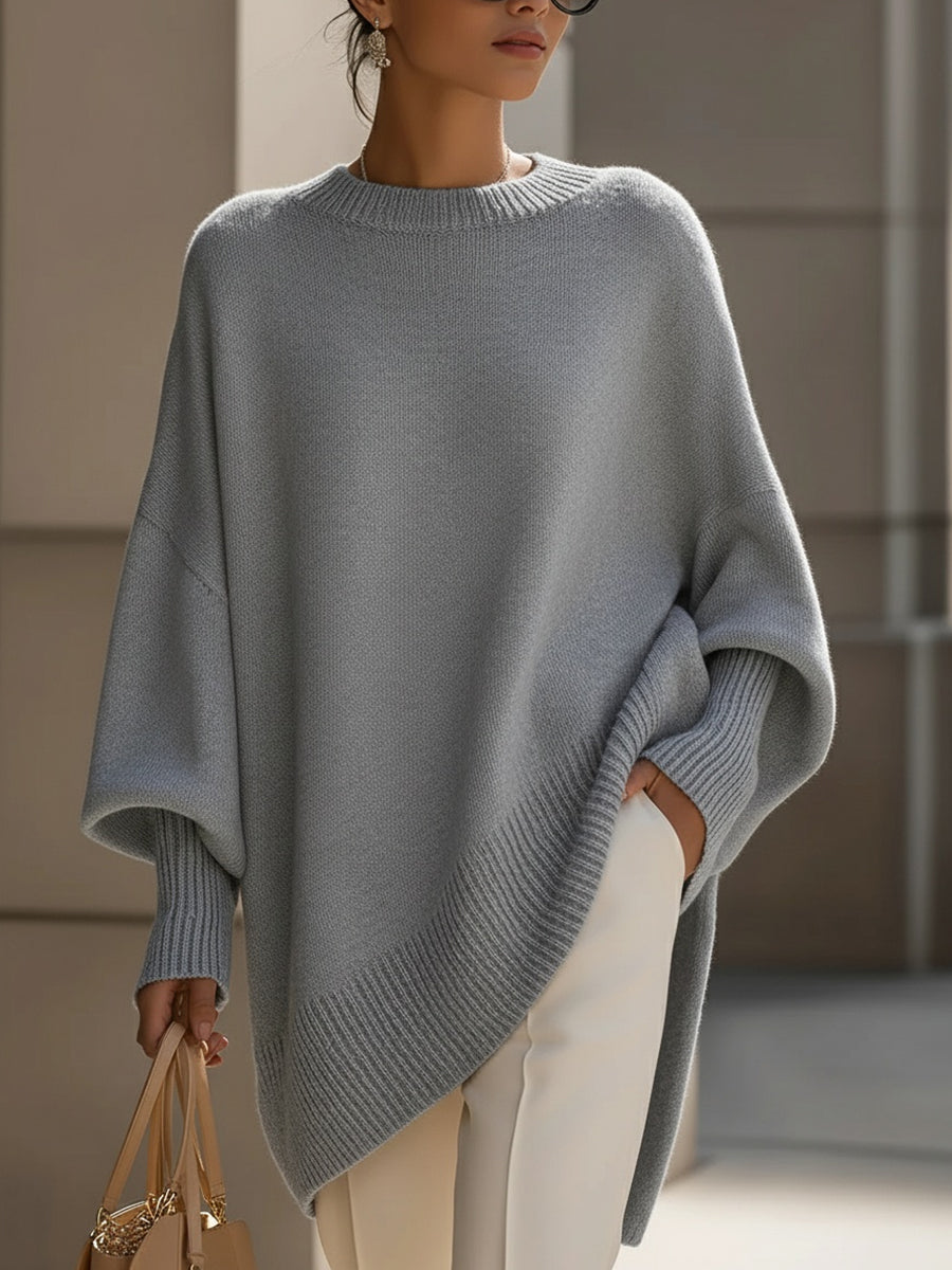 Women's sweaters oversized crew neck pullover with ribbed hem