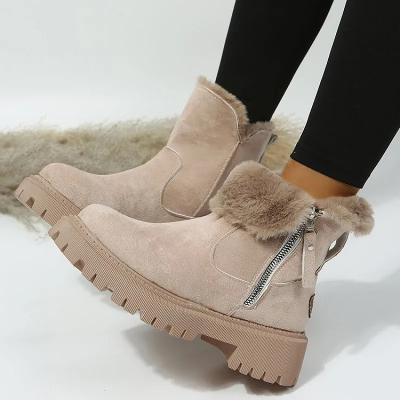 Women's winter boots with side zip, round toe and block heel, ankle height