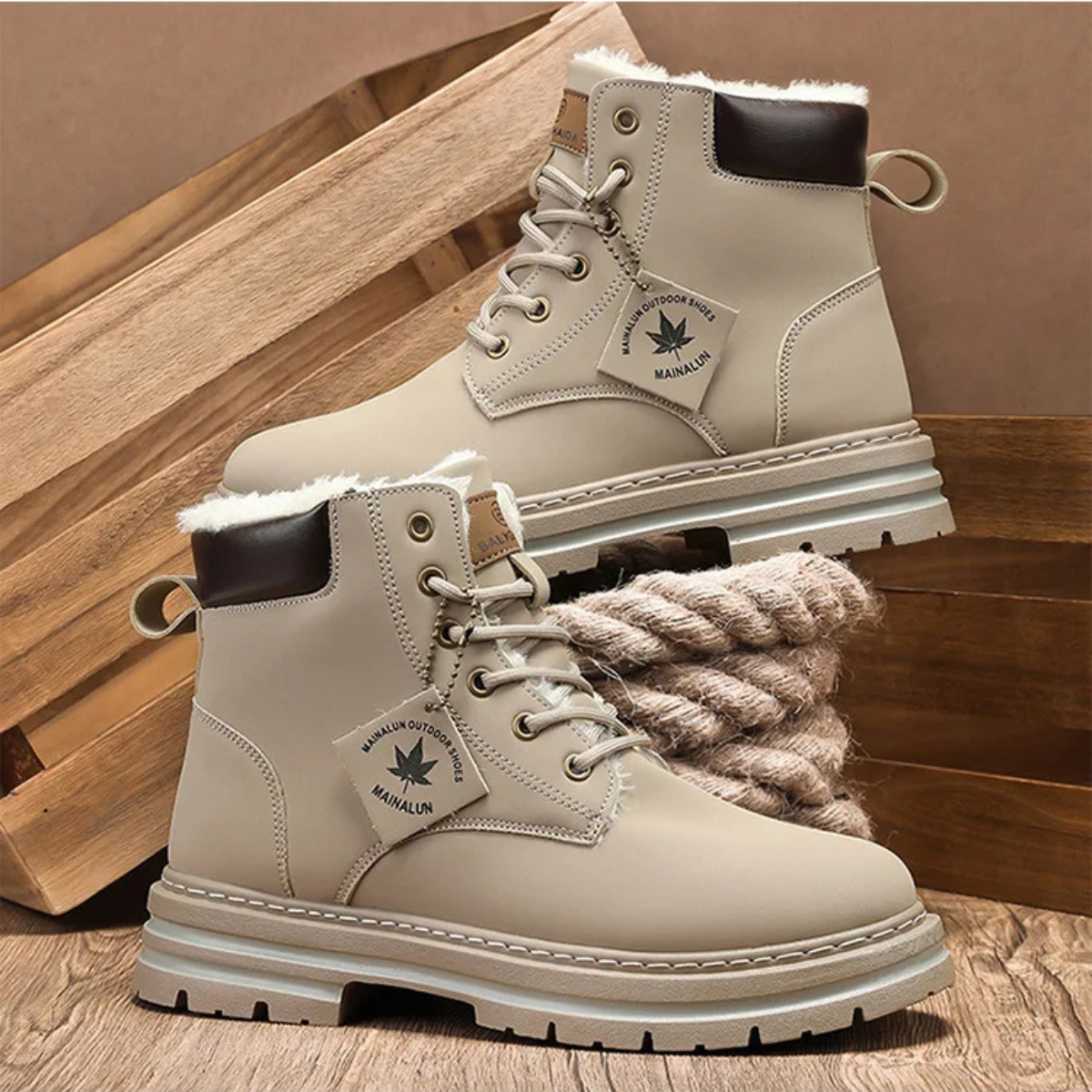 Men's boots with chunky lug sole, lace up ankle work boots