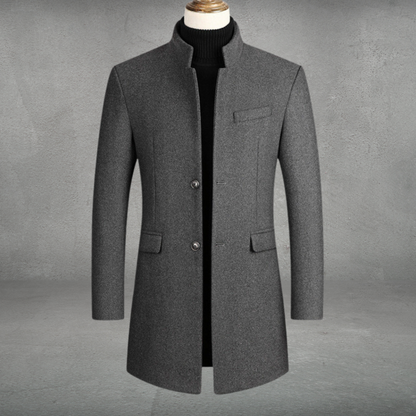 Stand collar coat for men with button front and flap pockets