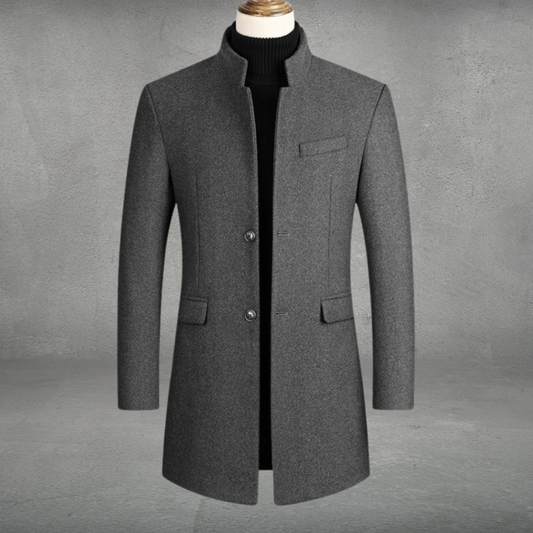 Stand collar coat for men with button front and flap pockets