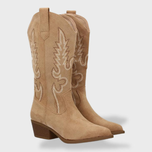 Cowboy boots for women with western embroidery and block heel