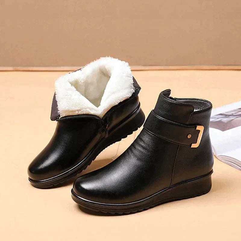 Women's winter boots with a side zip and low wedge heel