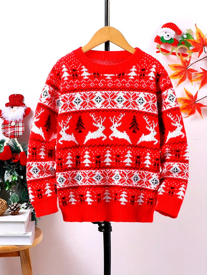 Womens christmas sweater with crew neck and reindeer pattern