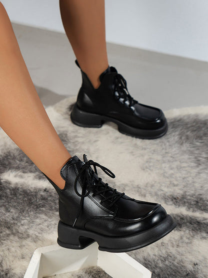 Platform ankle boots for women with lace up front and round toe