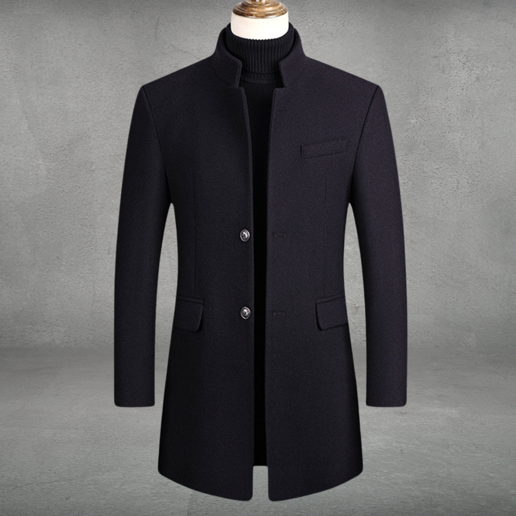 Stand collar coat for men with button front and flap pockets