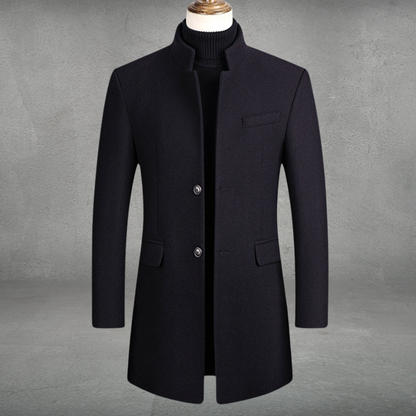 Stand collar coat for men with button front and flap pockets