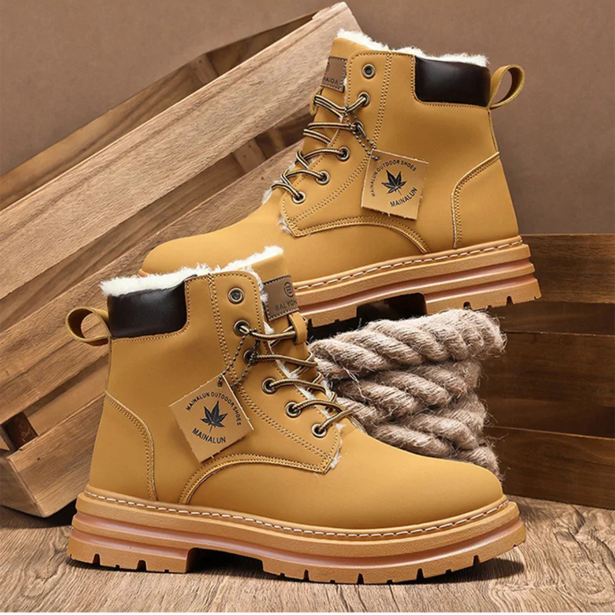 Men's boots with chunky lug sole, lace up ankle work boots