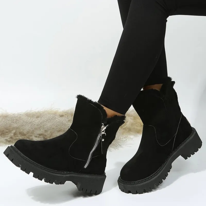 Women's winter boots with side zip, round toe and block heel, ankle height