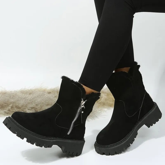 Women's winter boots with side zip, round toe and block heel, ankle height