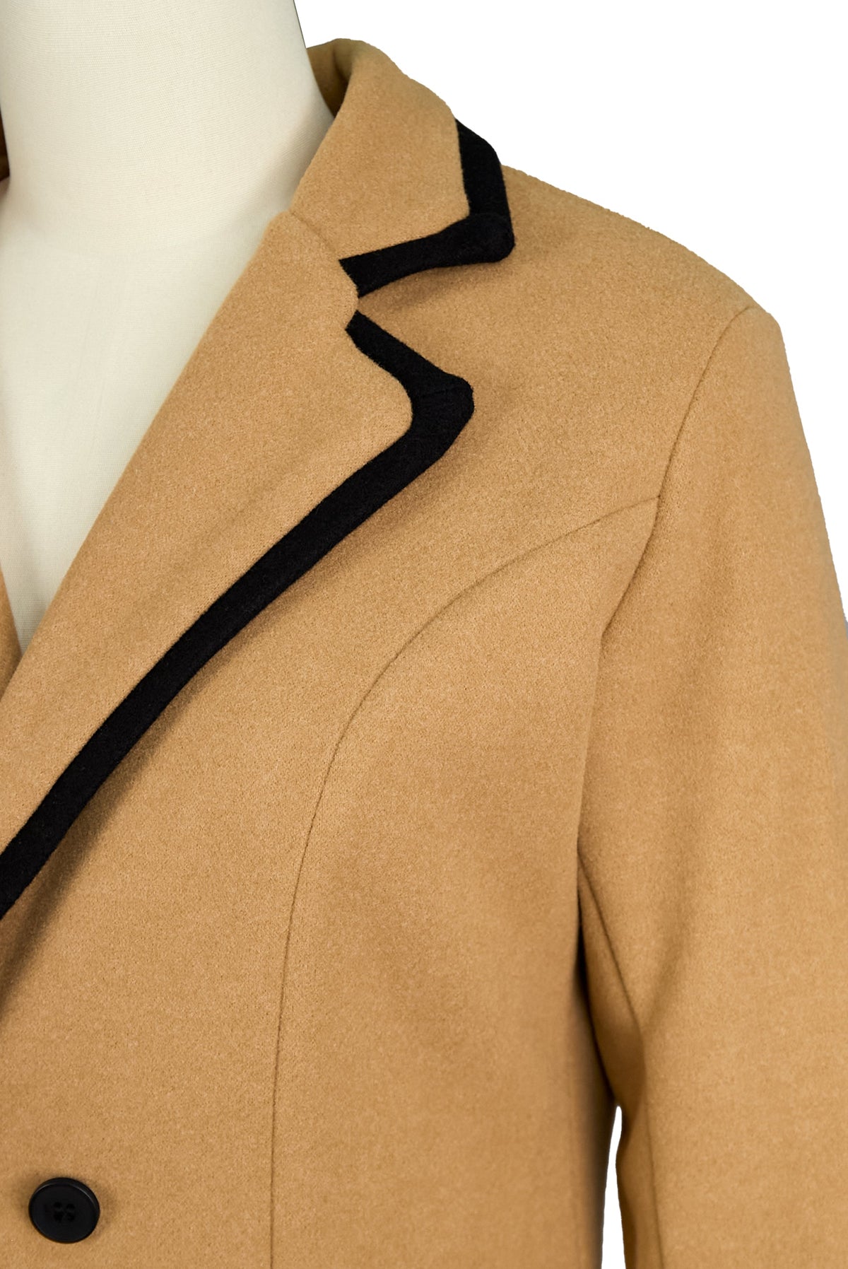Double breasted coat for women with contrast trim and lapel collar