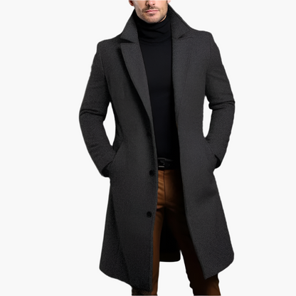 Single breasted long coat for men with notch lapel collar
