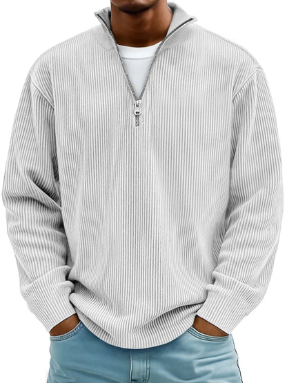 Quarter zip sweater for men with ribbed knit and stand collar