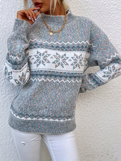 Womens Christmas sweater with snowflake pattern and mock neck
