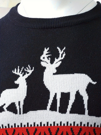 Ugly Christmas sweater for men with reindeer pattern and crew neck