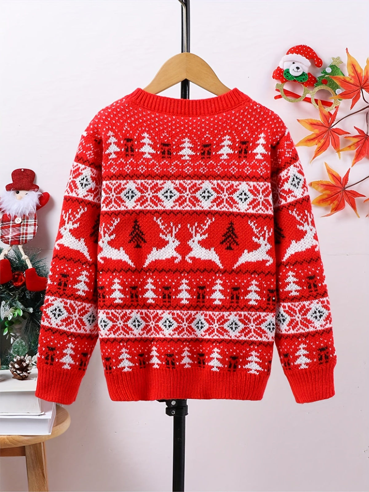 Womens christmas sweater with crew neck and reindeer pattern