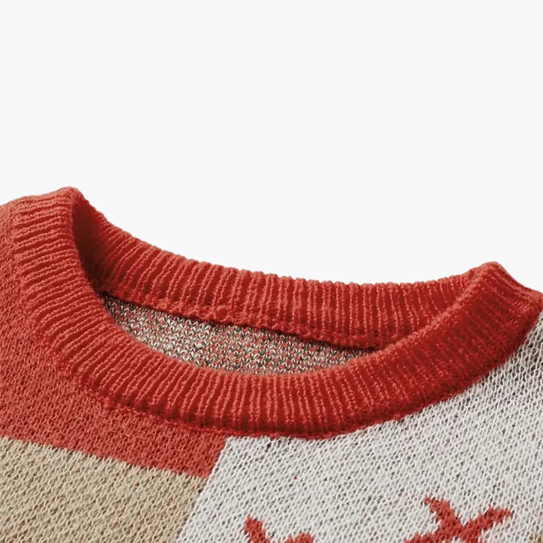 Ugly Christmas sweater with bear and tree pattern, crew neck knit