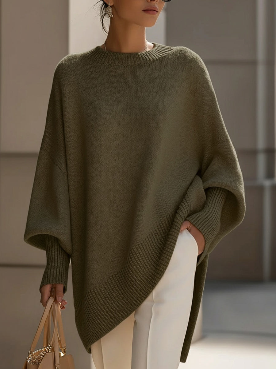 Women's sweaters oversized crew neck pullover with ribbed hem