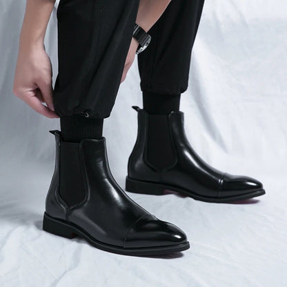 Chelsea boots for men with cap toe and pull tab, slip on ankle boots