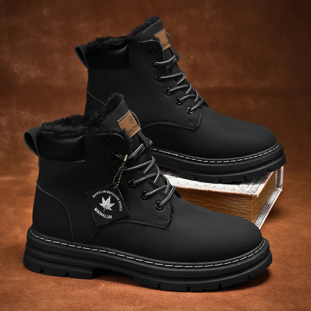 Men's boots with chunky lug sole, lace up ankle work boots