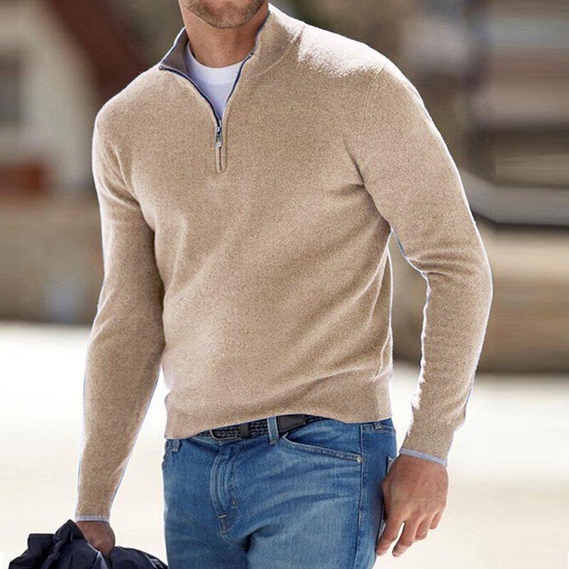 Quarter zip sweater for men with mock neck and long sleeves