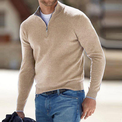 Quarter zip sweater for men with mock neck and long sleeves