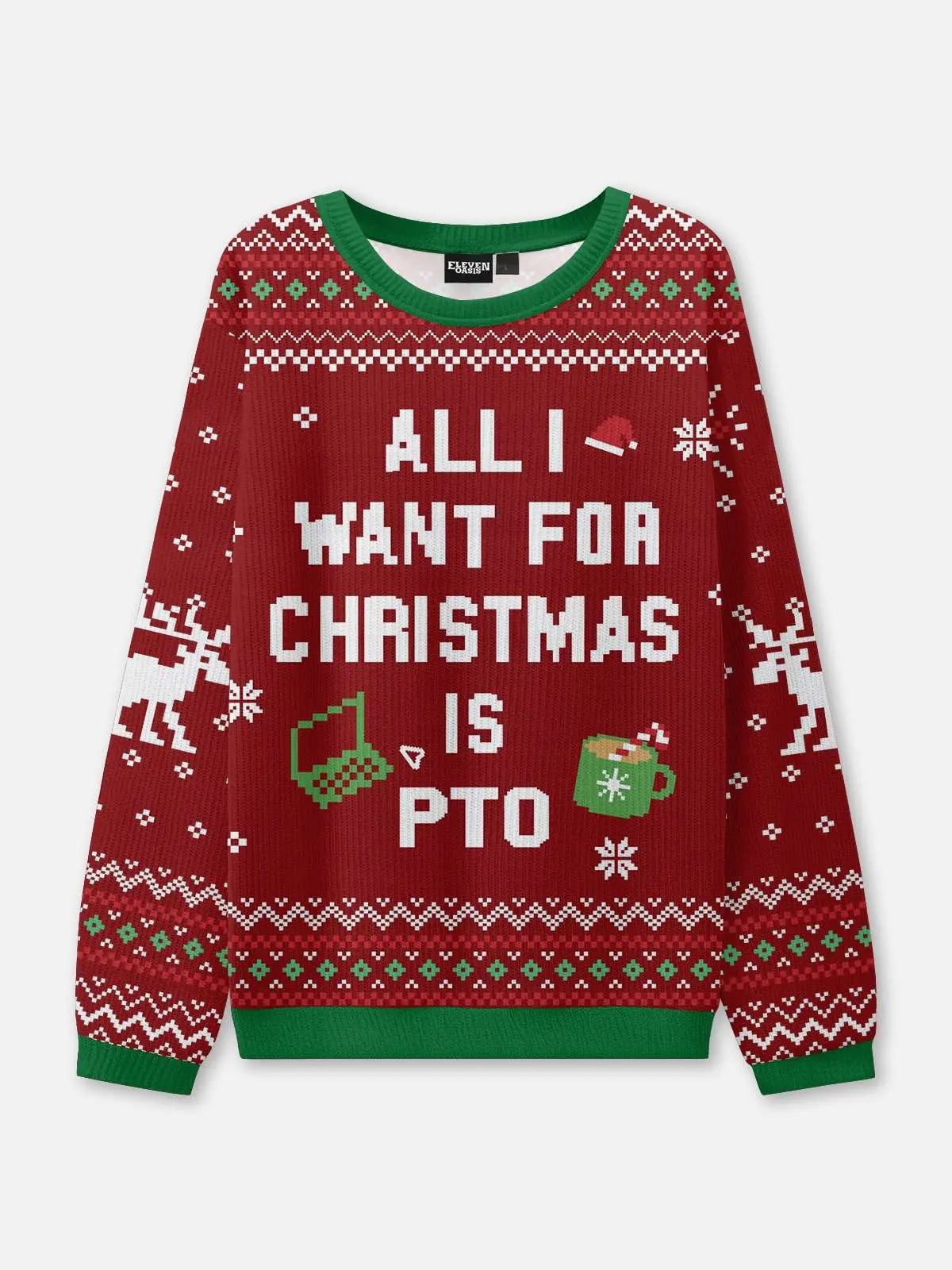 Ugly Christmas sweater with PTO slogan and crew neck