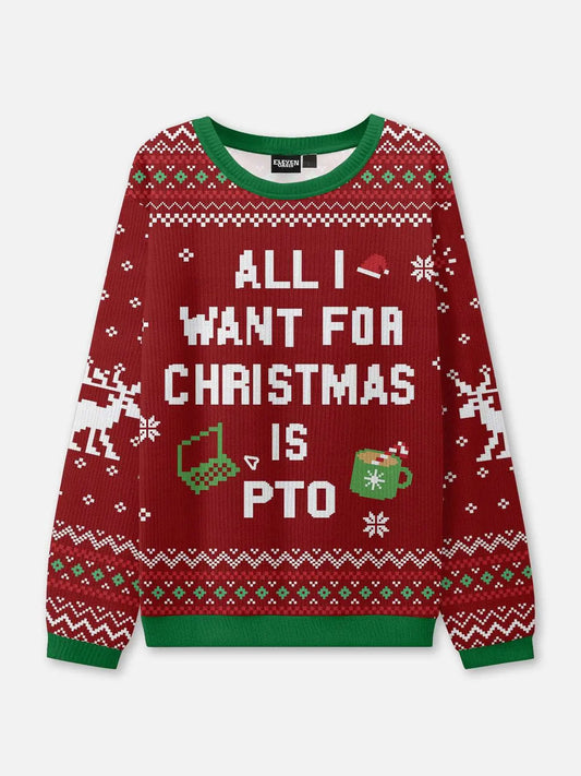 Ugly Christmas sweater with PTO slogan and crew neck