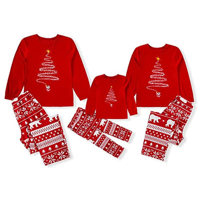 Christmas pajamas matching family set with tree graphic top and Nordic print pants