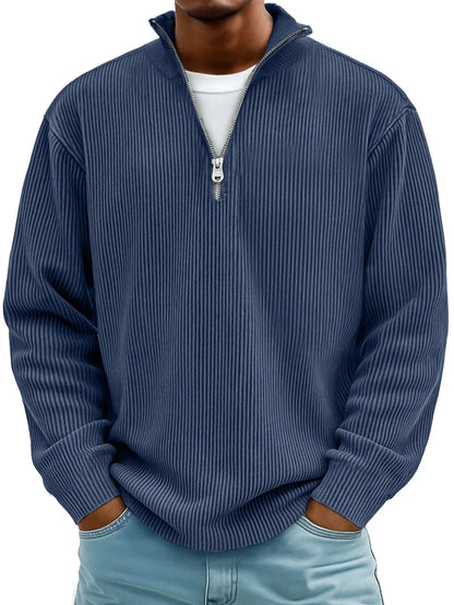 Quarter zip sweater for men with ribbed knit and stand collar