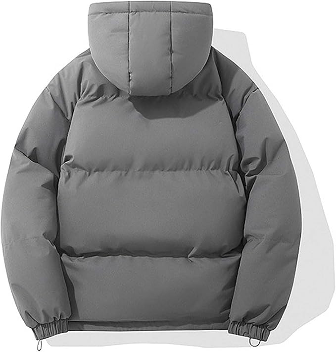 Hooded puffer jacket for women with zip front and elastic cuffs