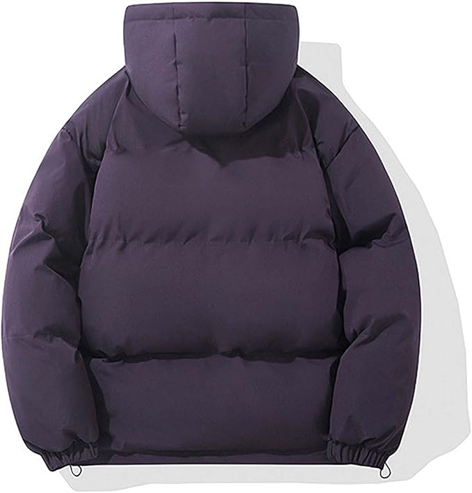 Hooded puffer jacket for women with zip front and elastic cuffs
