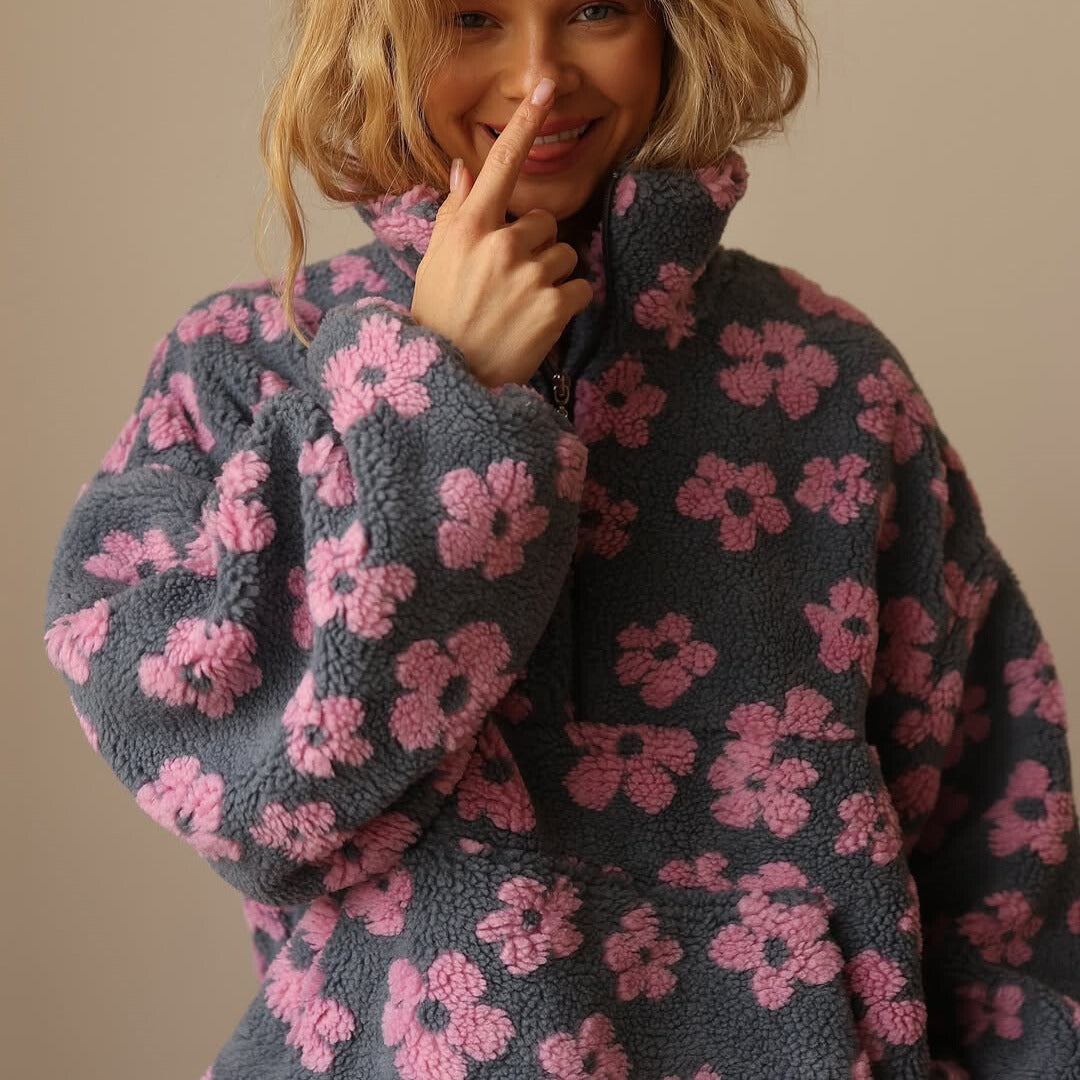 Hoodies for women, oversized half zip pullover with floral print