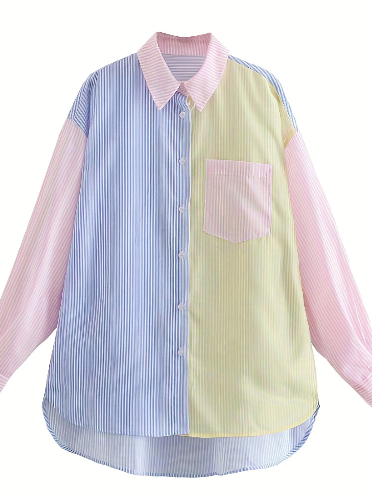 Colorblock striped shirts for women, long sleeve button down
