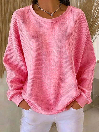 Women's sweaters, waffle knit crew neck pullover with long sleeves