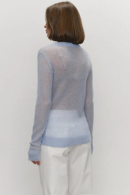 Women's sweaters, sheer crew neck pullover with long sleeves