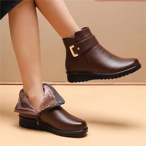 Women's winter boots with a side zip and low wedge heel