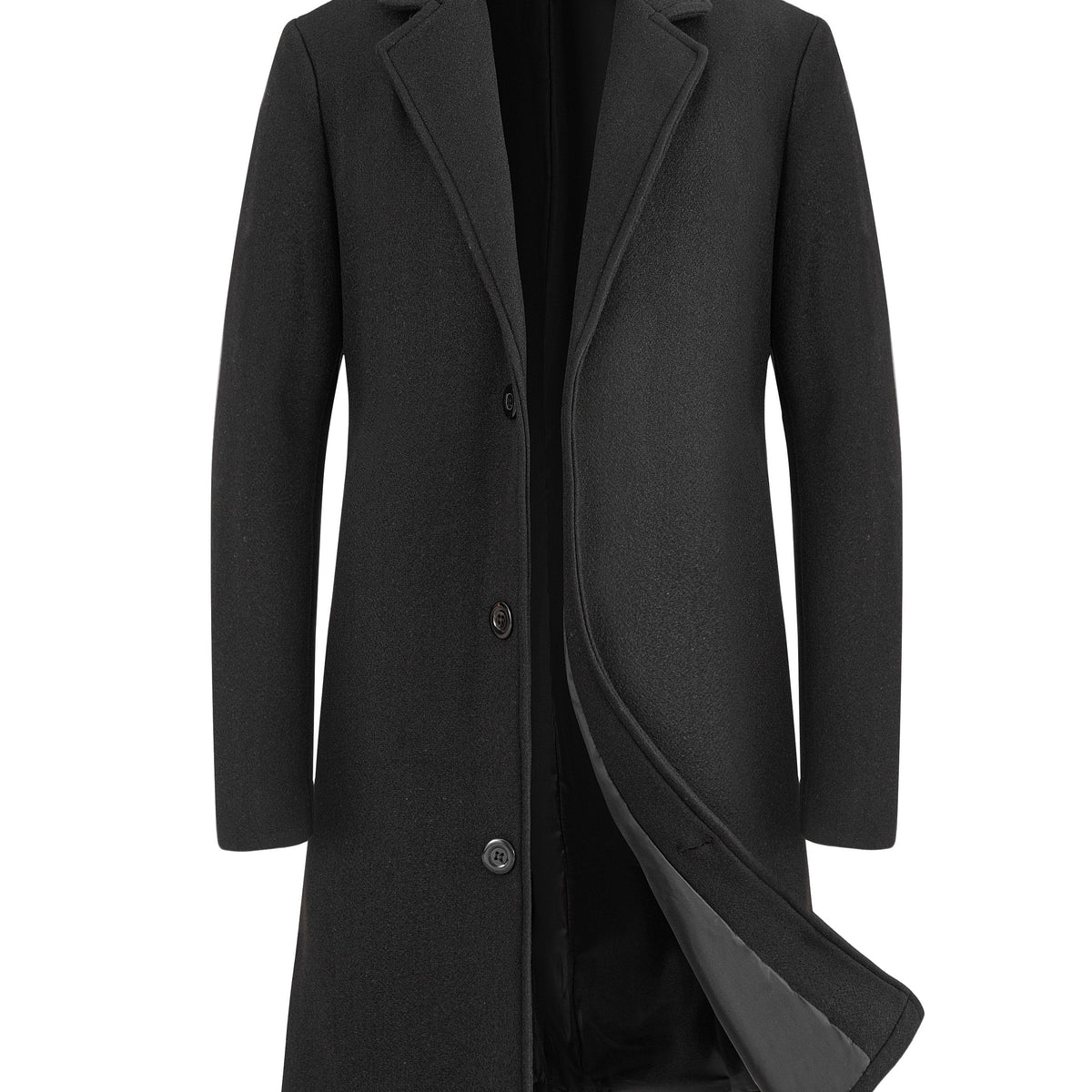 Single breasted coat for men with lapel collar and mid length fit