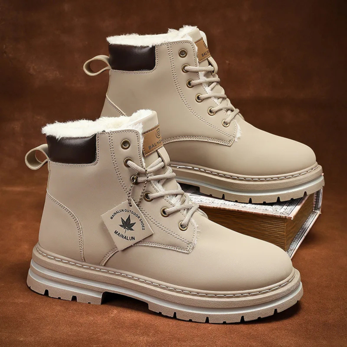 Men's boots with chunky lug sole, lace up ankle work boots
