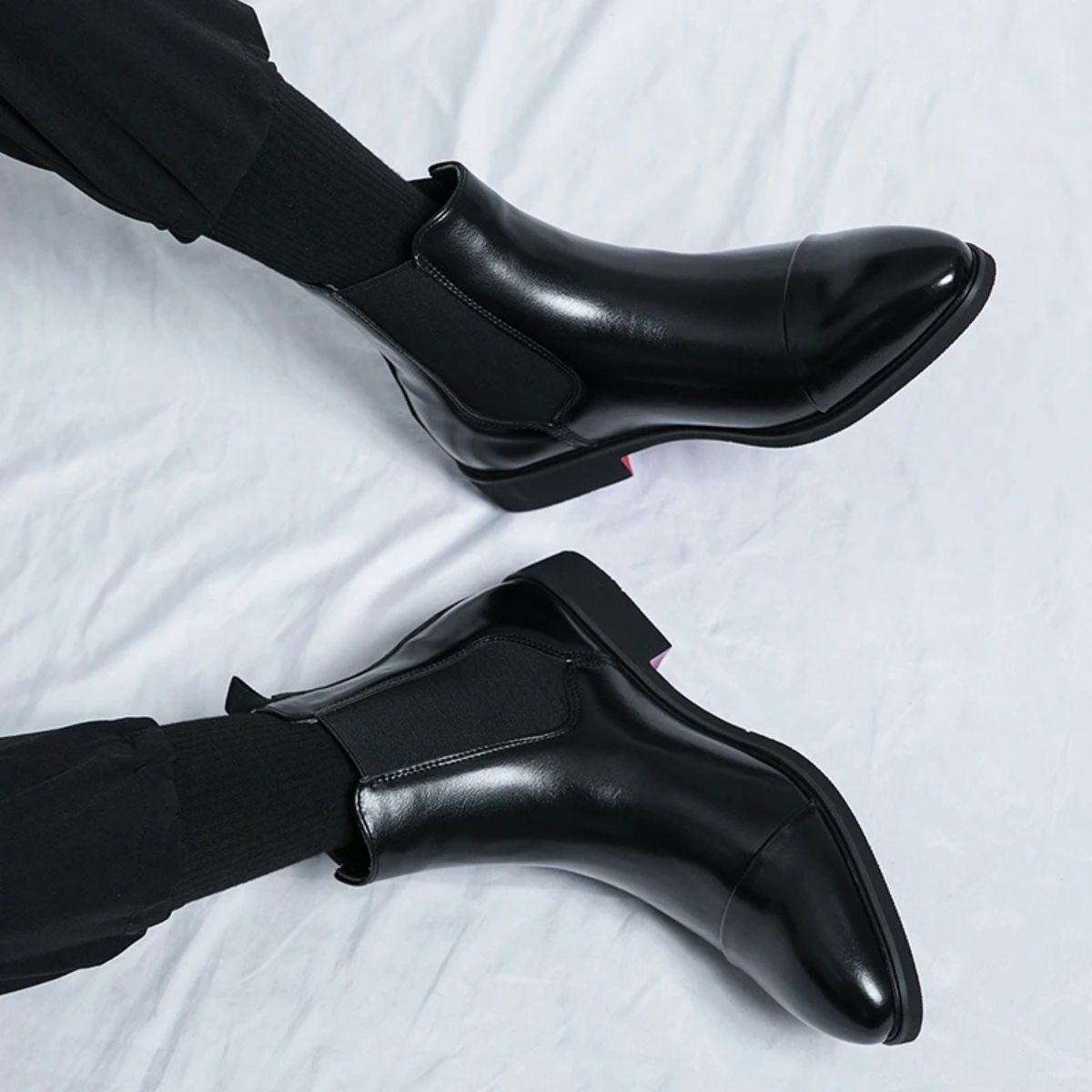 Chelsea boots for men with cap toe and pull tab, slip on ankle boots