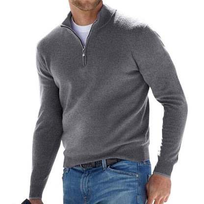 Quarter zip sweater for men with mock neck and long sleeves